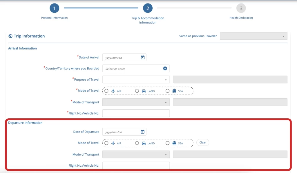 TDAC Thailand Arrival Card - Depature and Travel Details