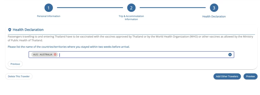 TDAC Thailand Arrival Card - Health Declaration
